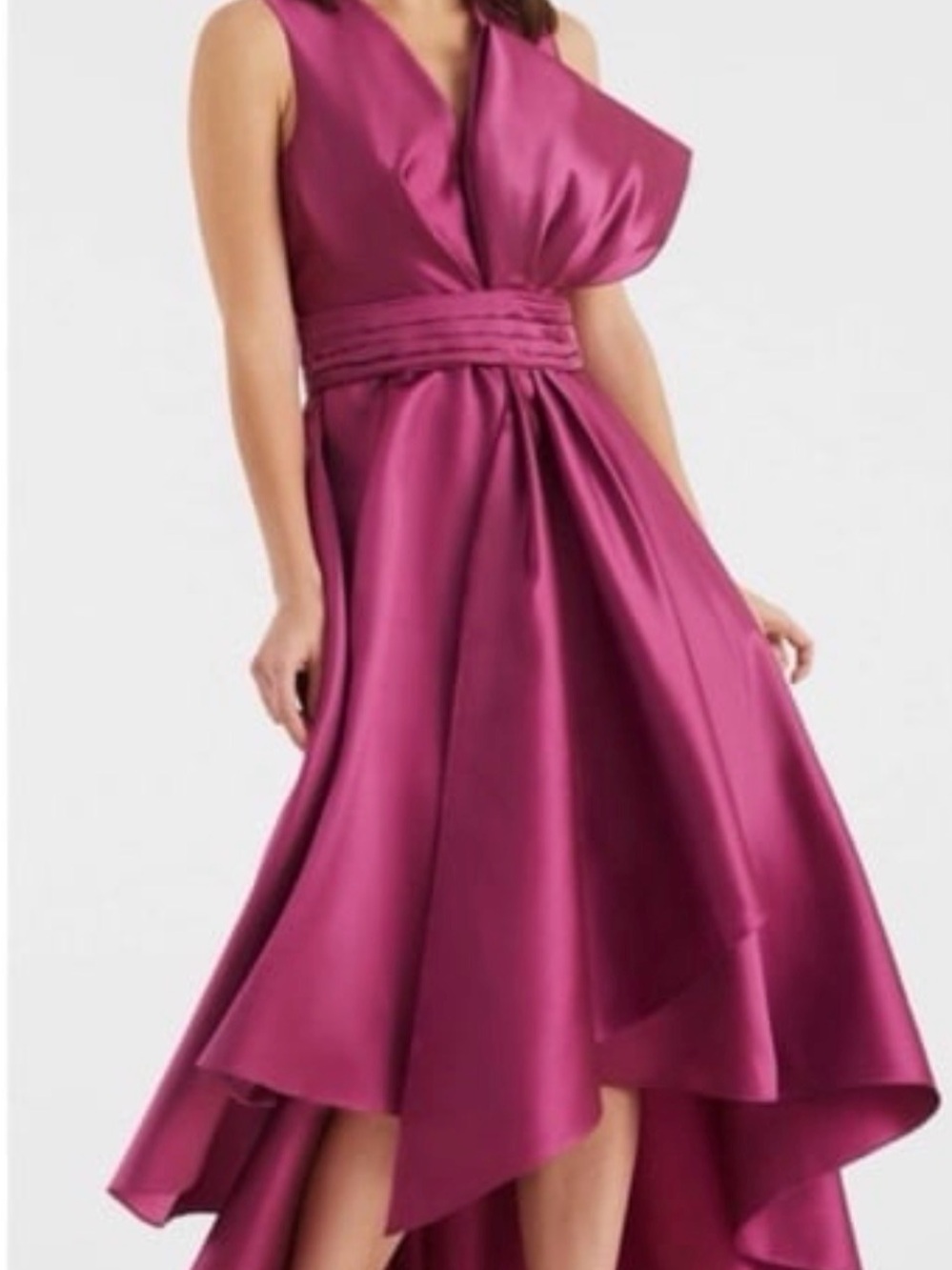 Sachin + Babi Magenta Satin High-Low Dress with Statement Bow